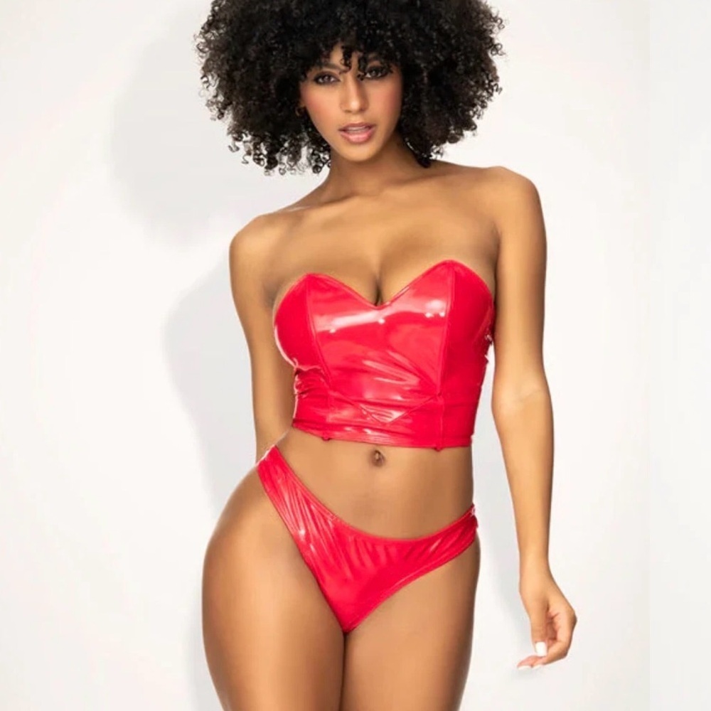 Mapale Red Strapless Vinyl Corset Top Size M